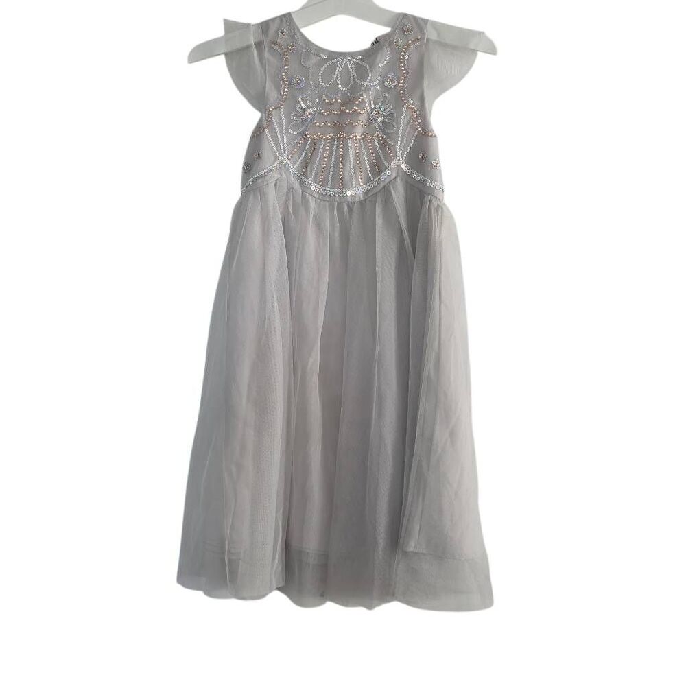 H&M Girl's Size 5-6 Gray Tulle Sequined Bodice Cap Sleeve Formal Dress